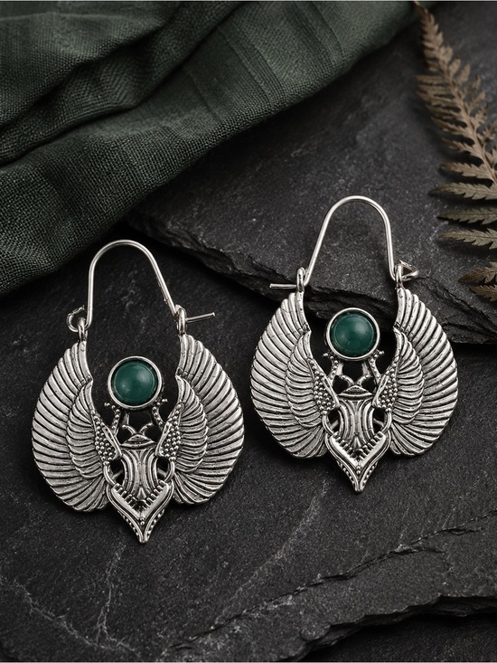 Anthropologie Jewelry - Silver Winged Drop Earrings with Green Stone -  Jewelry